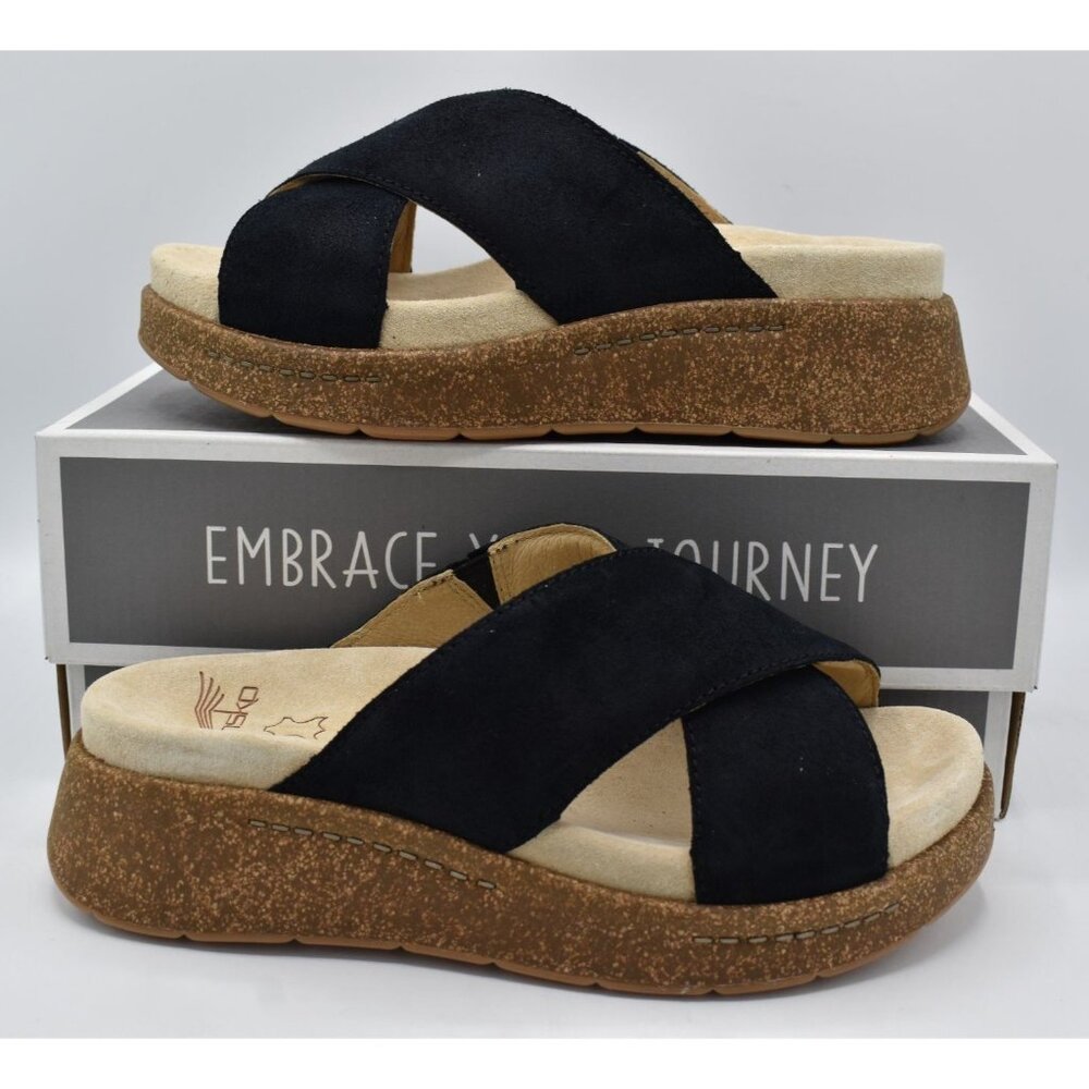 Dansko Black Suede Crisscross Platform Sandals